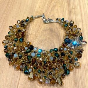 Gorgeous costume jewelry collar necklace with earth tone gemstones